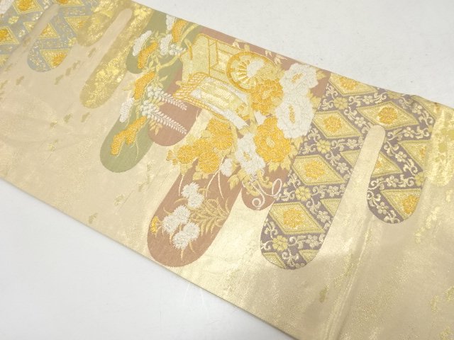 JAPANESE KIMONO / FUKURO OBI / WOVEN FLOWER CART & PLANT